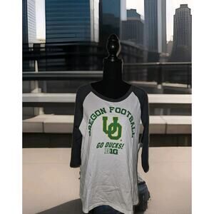 New! Oregon Ducks Big 10 Football Logo Womens Raglan Baseball Tee XL